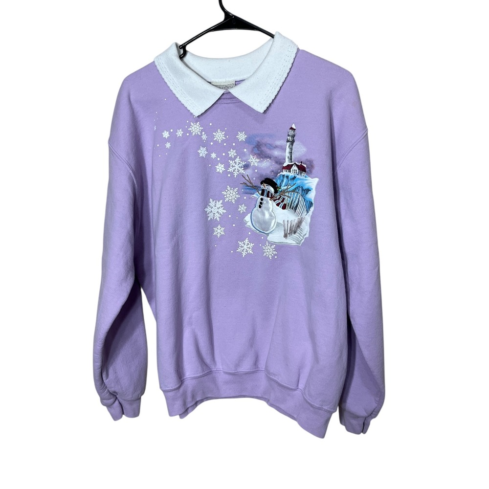 Top Stitch Morning Sun XL Purple‎ Snowman Lighthouse Crewneck Sweatshirt